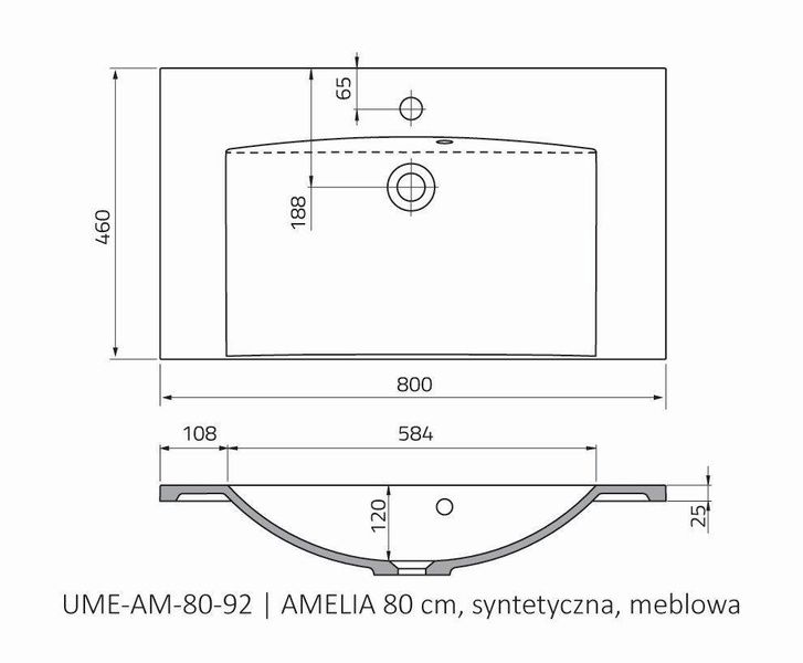 Oristo Umywalka meblowa 80 cm AMELIA