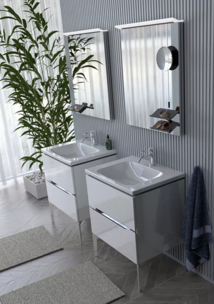 Oristo Szafka z Umywalką 60 cm SILVER UNI Biały Połysk Listwa Chrom Połysk